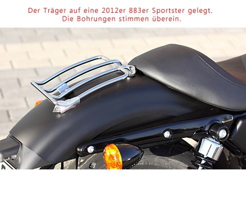 Schwarzer Motorrad Gepäckträger 31 cm lang für Harley Davidson Sportster Modelle