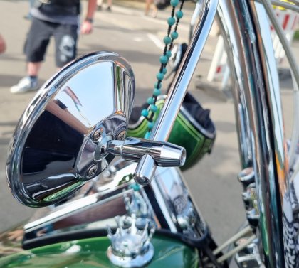 Custom Mirror round 4/10cm chrome with E-mark, for Harley-Davidson®