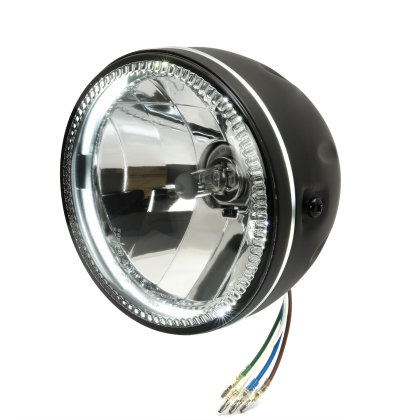5,5 Scheinwerfer Grooved mit LED Standlichtring in Side-Mount-Gehäuse schwarz, Klarglas, ECE