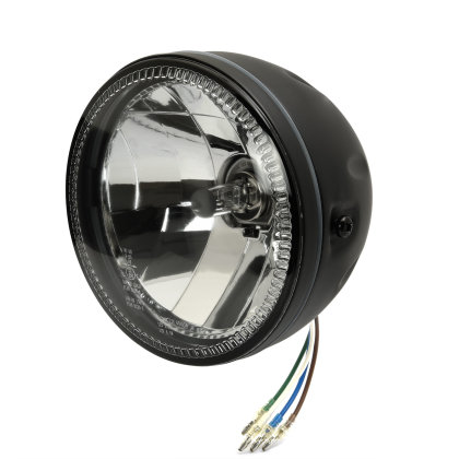 5,5 Scheinwerfer Grooved mit LED Standlichtring in Side-Mount-Gehäuse schwarz, Klarglas, ECE