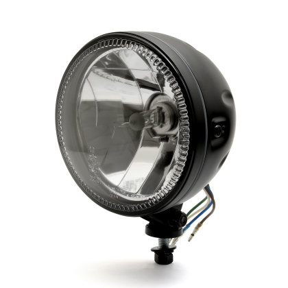 5,5 Scheinwerfer Grooved mit LED Standlichtring Bottom-Mount-Gehäuse schwarz Klarglas, ECE