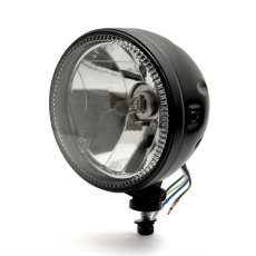 5.5 " Headlight Grooved with LED parking light ring, side-mount, black, clear lens, ECE