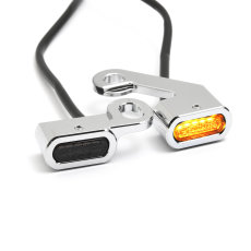 Mini LED turn signals for handlebars switch of Harley Softail 15up, E-Glide FLH 09-16, chrome, ECE
