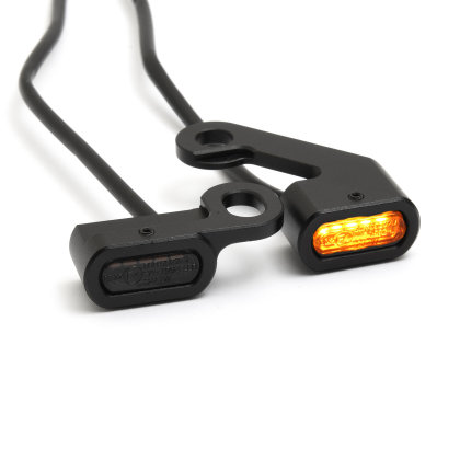 Mini LED turn signals for handlebar switch of Harley Softail 15up, E-Glide FLH 09-16, black, ECE