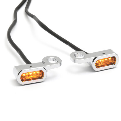 Mini LED turn signal for handlebars switch of Harley with hydraulic clutch, chrome, ECE