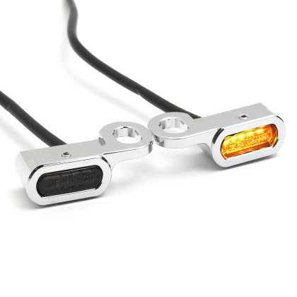Mini LED turn signal for handlebars switch of Harley Softail Slim, Fat Boy S 16up VRSC / FLH 09up, chrome, ECE