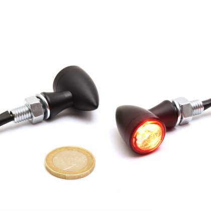 Micro Bullet LED Blinker mit Rück-/ Bremslicht schwarz, ECE