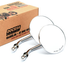 1 Pair Custom Mirror round 4"/10cm chrome with E-mark, for Harley-Davidson®