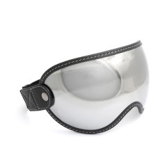 Open Face helmet visor with strap, black leather