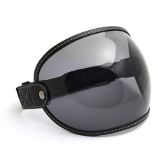 Bubble helmet visor with strap, black leather