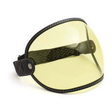 Bubble helmet visor with strap, black leather
