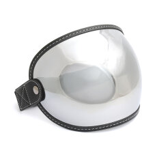 Bubble helmet visor with strap, black leather