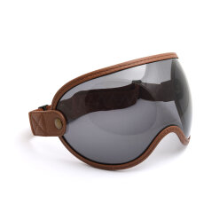Open Face helmet visor with strap, brown leather