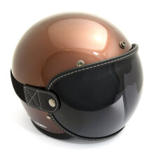 Bubble helmet visor with strap, black leather, smoke lense