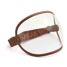 Bubble helmet visor with strap, brown leather,