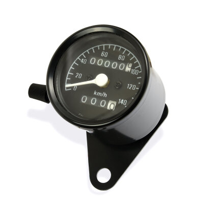 Mini-Tacho 60 mm schwarz mit schwarzem Ziffernblatt