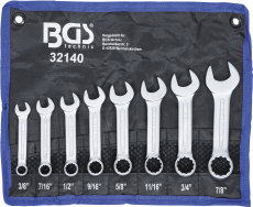 Inch combination wrench set extra short 8-peace