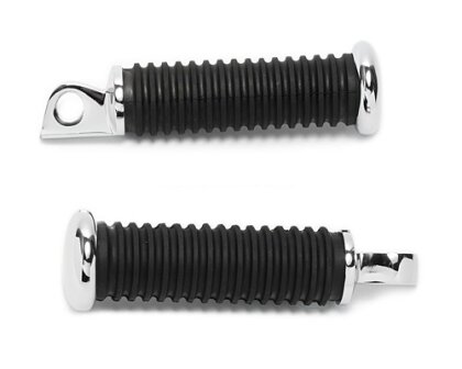 Footpegs H-D Style black ribbed w. chromed endcaps, replaces OEM 49117-77