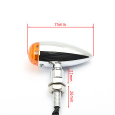 Bullet Turn Signals Chrome Smooth Long Stem, ECE