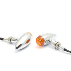 Bullet Turn Signals Chrome Smooth Long Stem, ECE